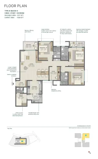 Purva Windermere 1 BHK Floor Plan